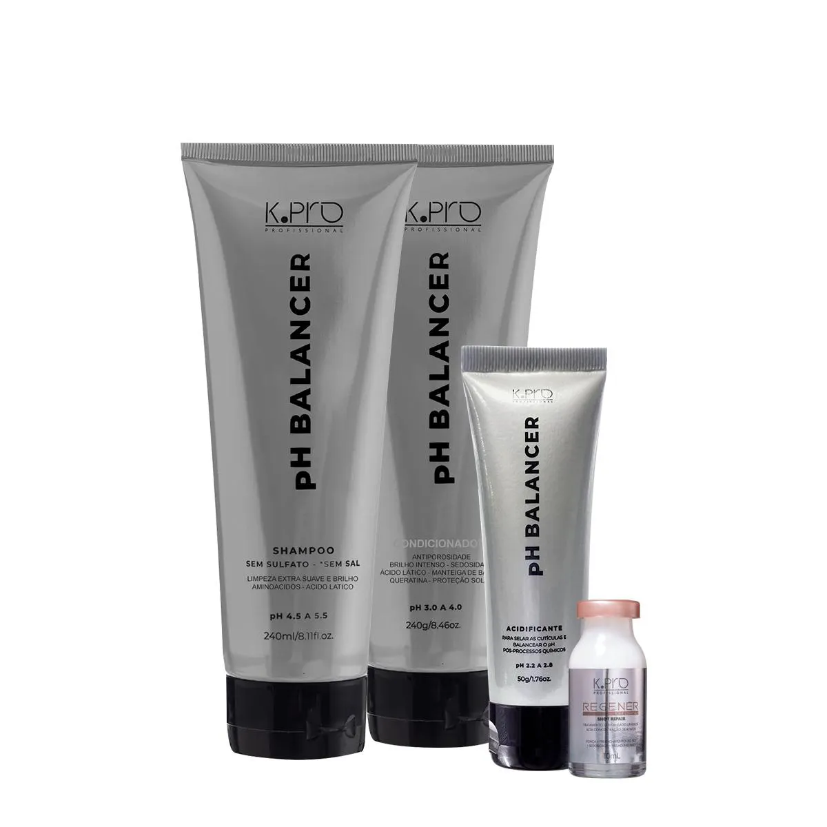 KIT K.PRO PH BALANCER SHAMPOO CONDICIONADOR ACIDIFICANTE P E REGENéR SHOT AMPOLA (4 PRODUTOS)