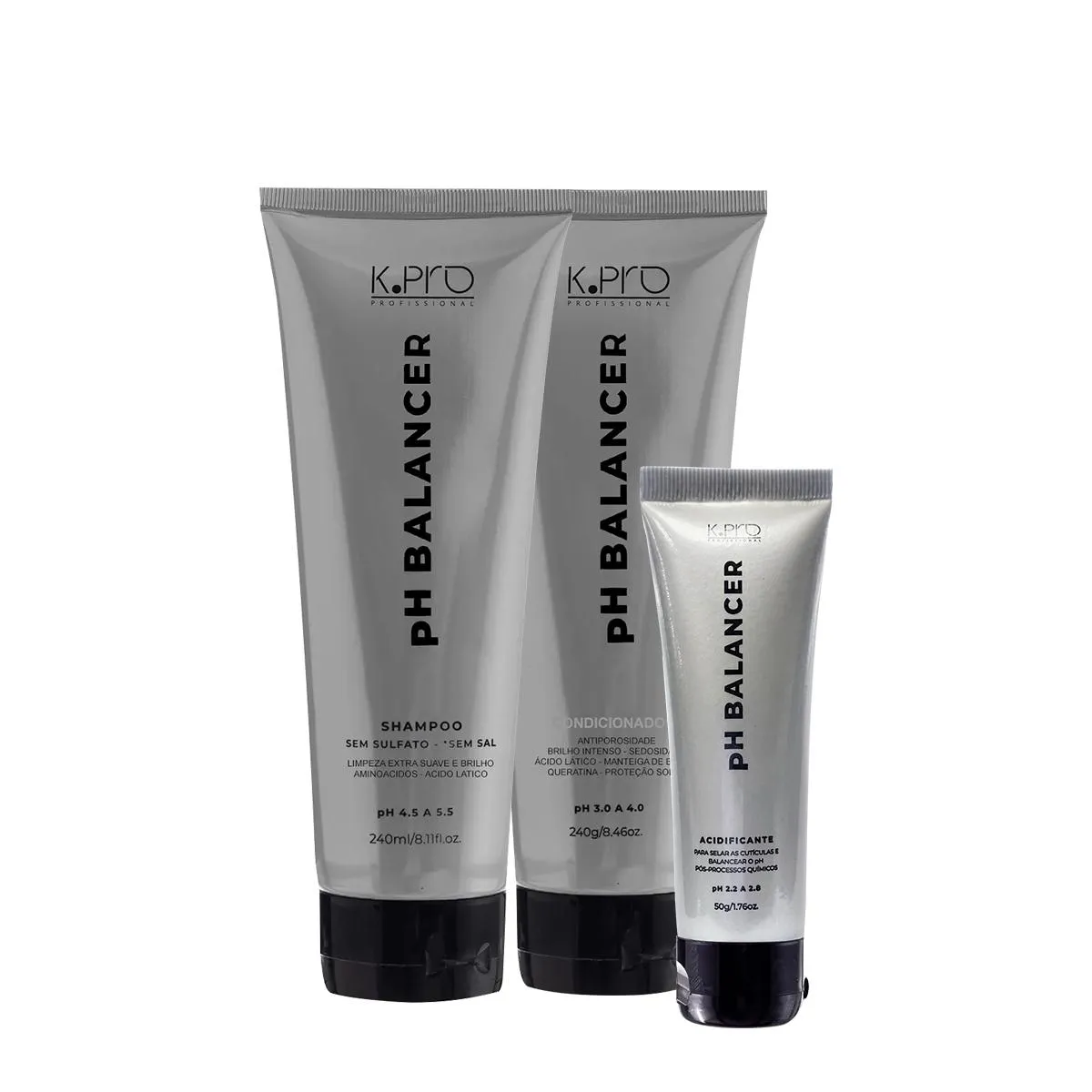 KIT K.PRO PH BALANCER SHAMPOO CONDICIONADOR E ACIDIFICANTE PEQUENO (3 PRODUTOS)