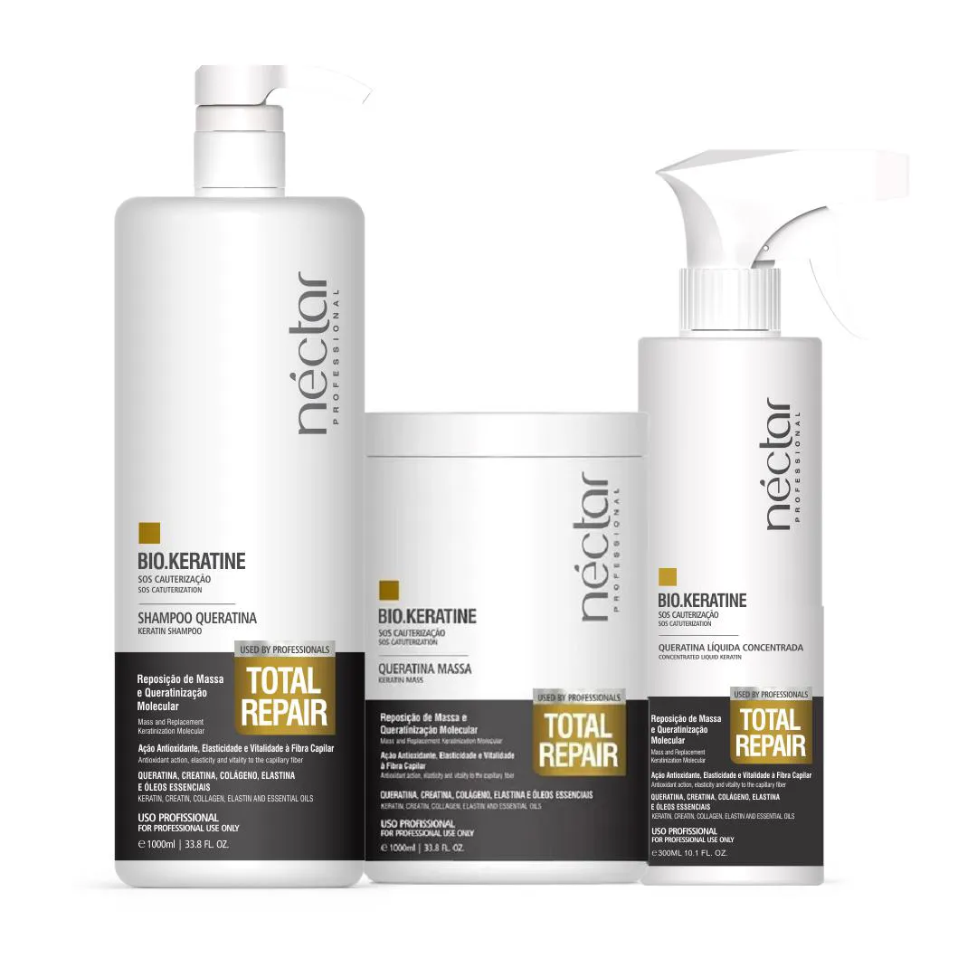 KIT NéCTAR PROFESSIONAL TOTAL REPAIR SHAMPOO, MáSCARA E QUERATINA LíQUIDA