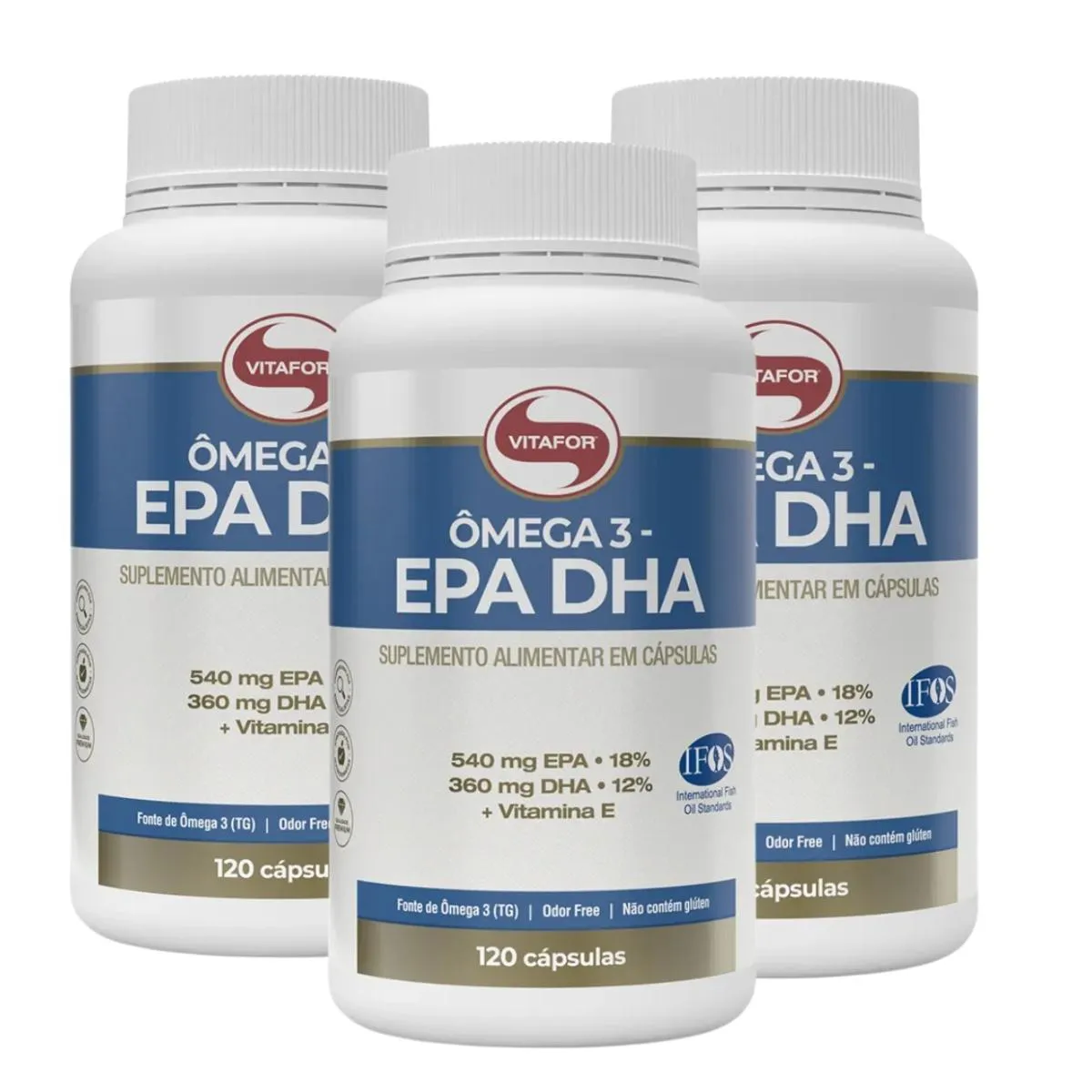 KIT 3 ÔMEGA 3 DHA 540MG EPA 360MG VITAMINA E 120 CAP VITAFOR