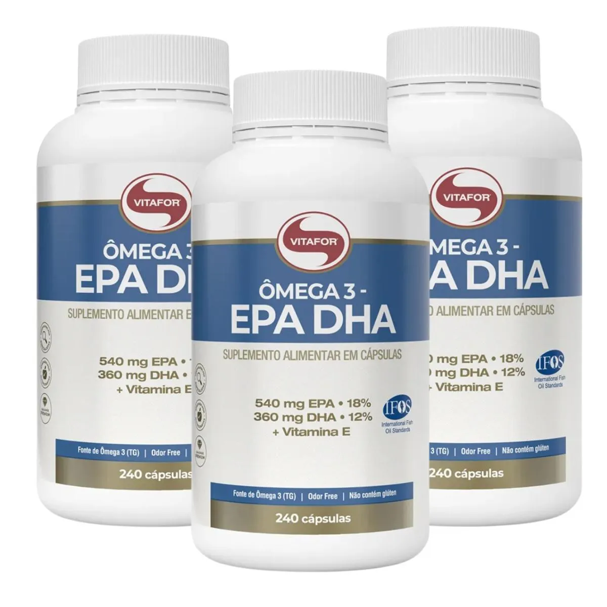KIT 3 ÔMEGA 3 DHA 540MG EPA 360MG VITAMINA E 240 CAP VITAFOR