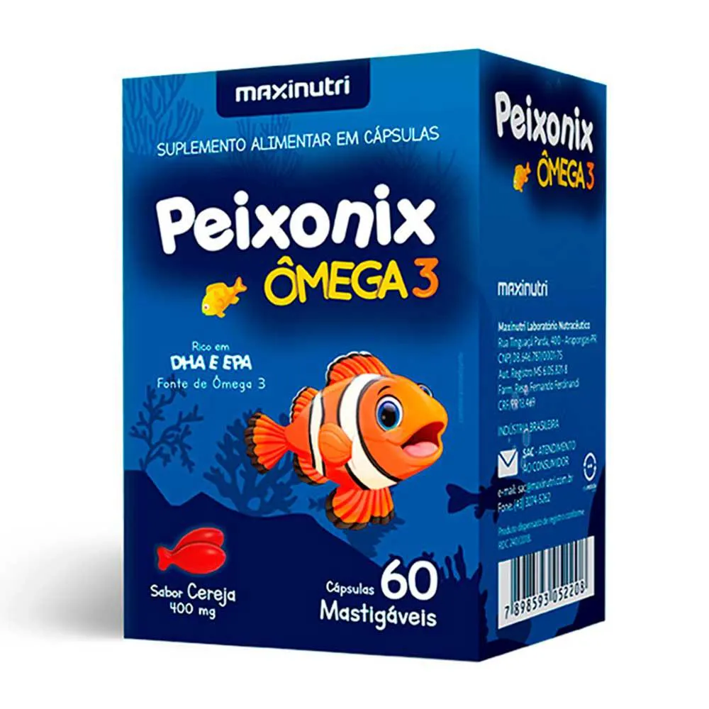 PEIXONIX ÔMEGA 3 INFANTIL MASTIGáVEL CEREJA 60 CáPSULAS MAXINUTRI