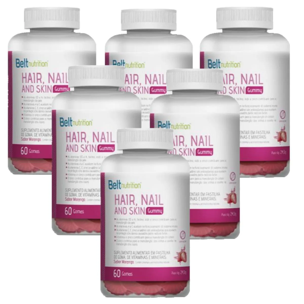 6X BELT HAIR, NAIL AND SKIN GUMMY-MORANGO-60 GOMAS