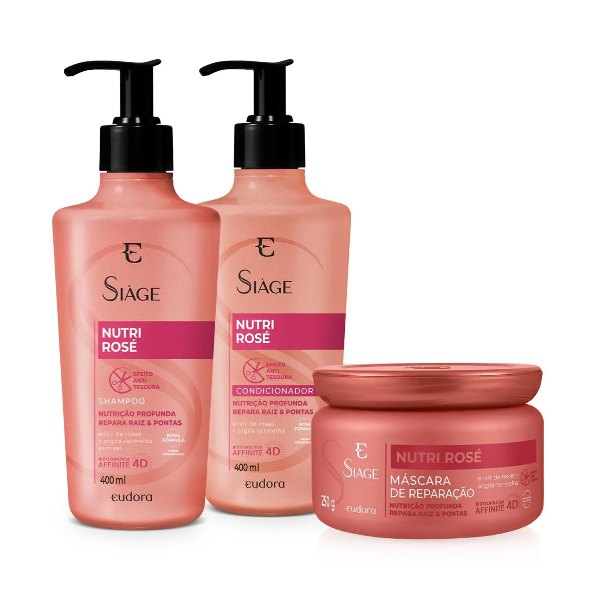 Combo Siàge Nutri Rose: Shampoo 400Ml + Condicionador 400Ml + Máscara Capilar 250G