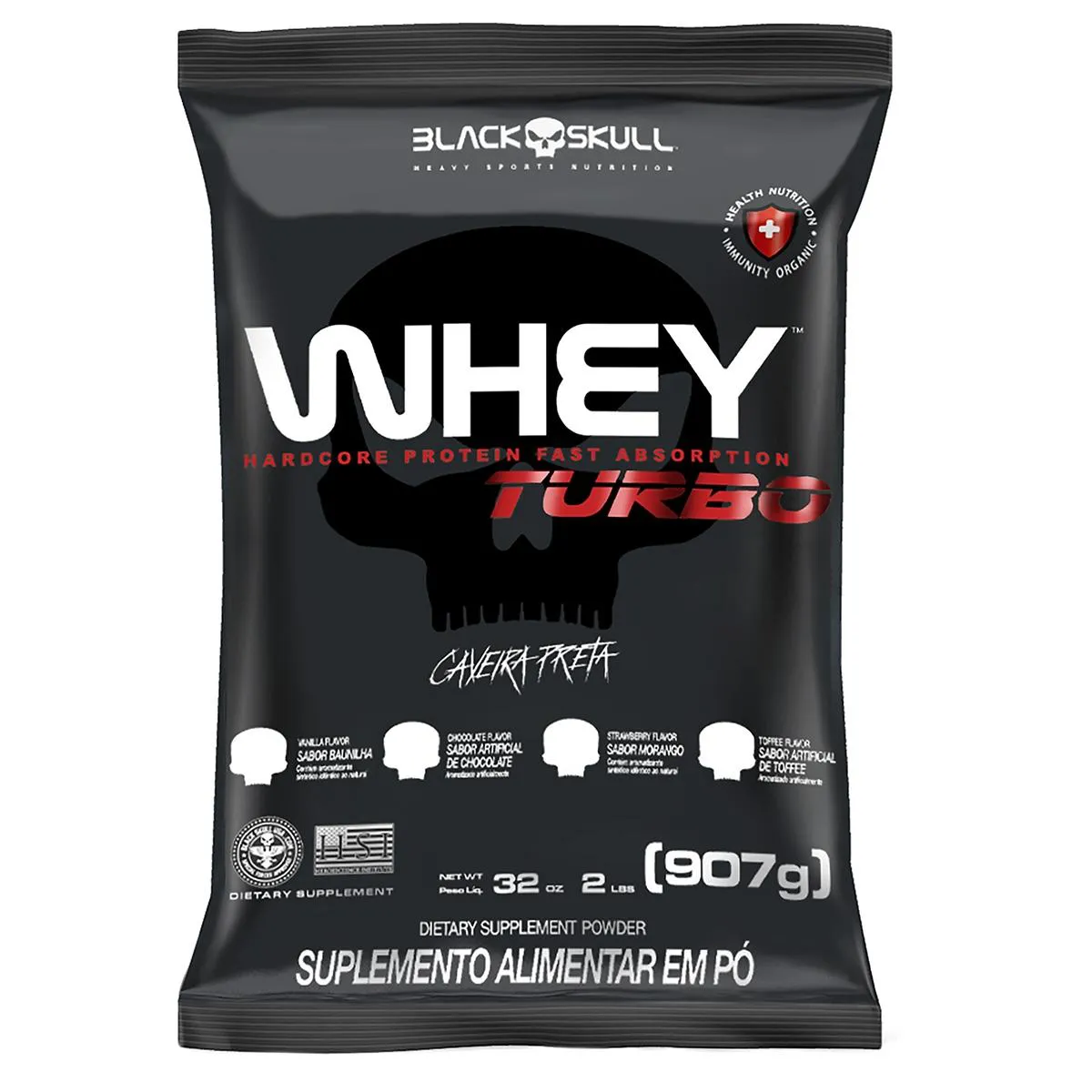 WHEY TURBO BLACK SKULL - 907G Morango
