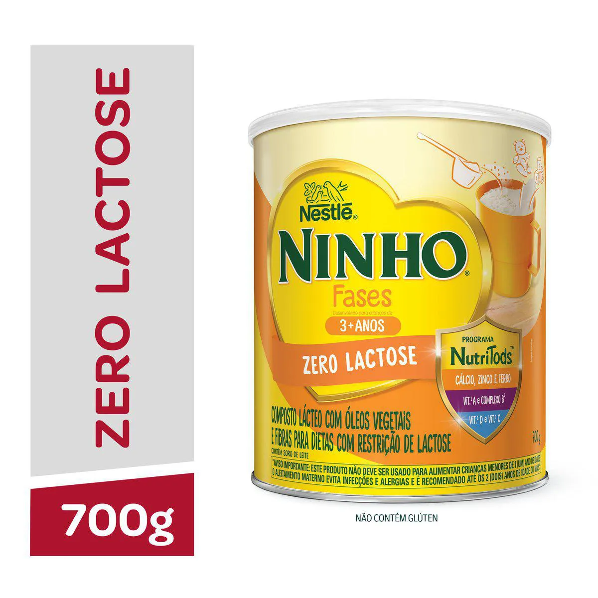 Composto Lácteo Ninho Fases Zero Lactose Nestlé a partir de 3 anos 700g