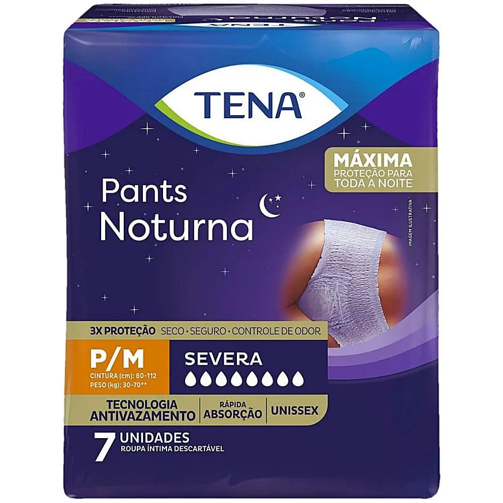 Roupa Íntima Descartável Tena Pants Noturna Unissex P/M Absorção Intensa 7 unidades