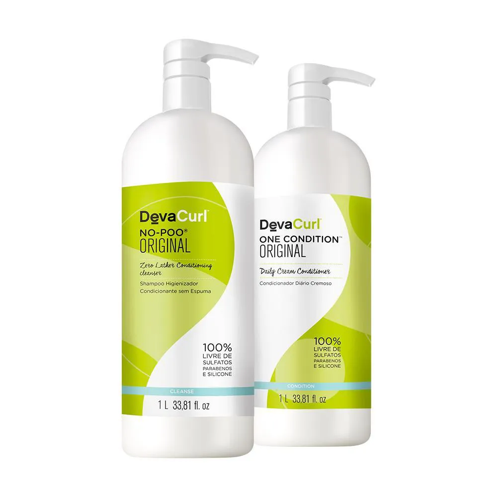 Kit Deva Curls Original Shampoo No-Poo 1l, Condicionador One condition 1L (2 produtos)