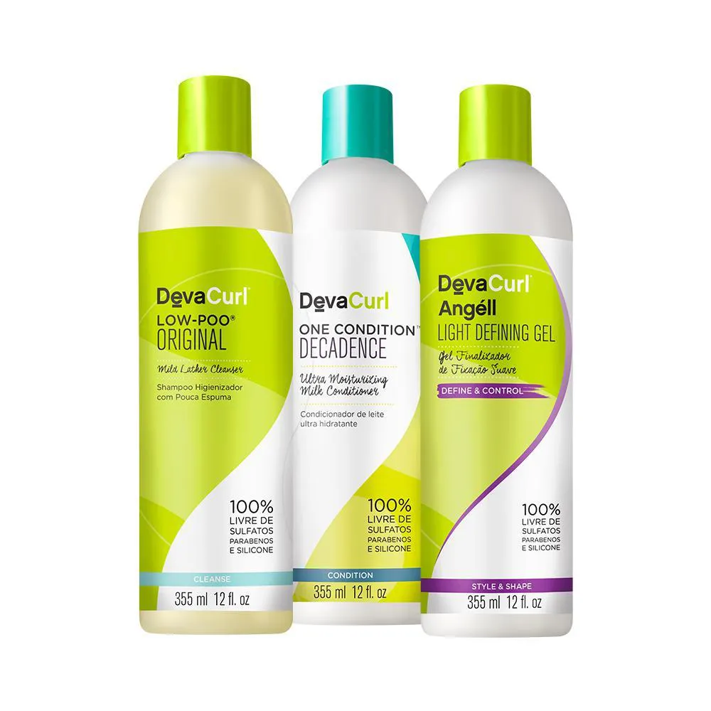 KIT DEVA CURLS SHAMPOO LOW POO 355ML, CONDICIONADOR ONE CONDITION 355ML, LEAVE-IN 355ML