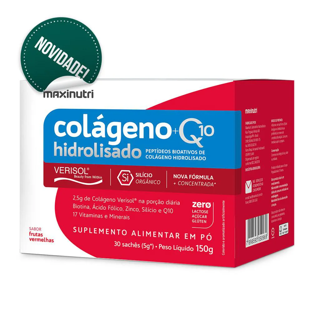 COLáGENO VERISOL 30 SACHêS FRUTAS VERMELHAS COM Q10 + 17 VITAMINAS MAXINUTRI