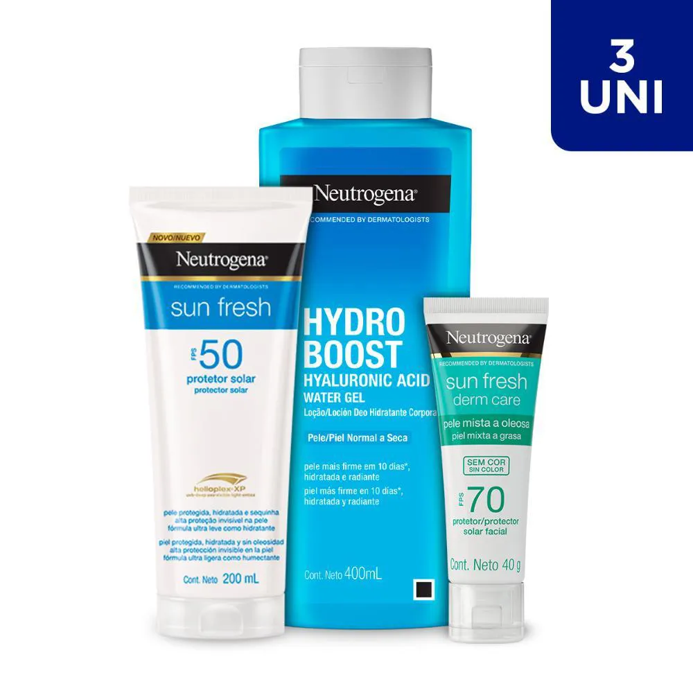 KIT PROTEçãO SOLAR E HIDRATAçãO CORPORAL PARA PELE OLEOSA