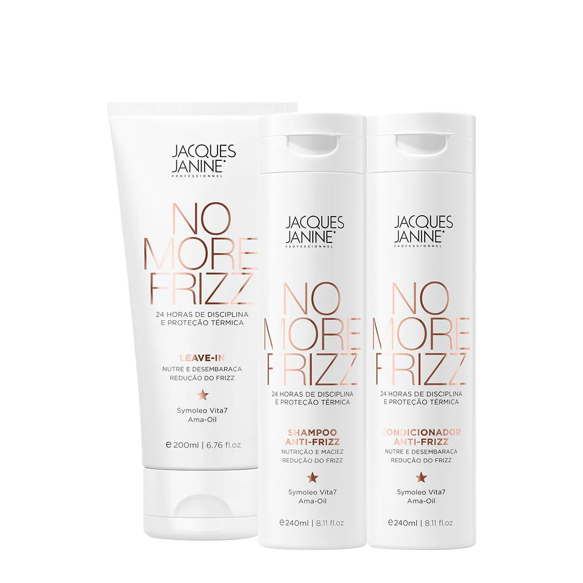 KIT JACQUES JANINE PROFESSIONNEL NO MORE FRIZZ CONDICIONADOR SHAMPOO E LEAVE-IN (3 PRODUTOS)