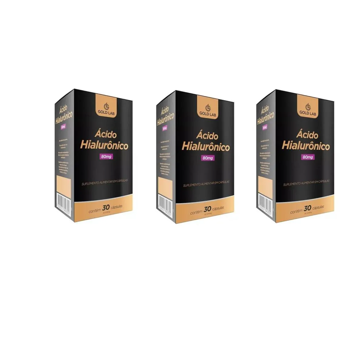 KIT C/3 ÁCIDO HIALURôNICO 80MG C/30 CáPSULAS - GOLD LAB