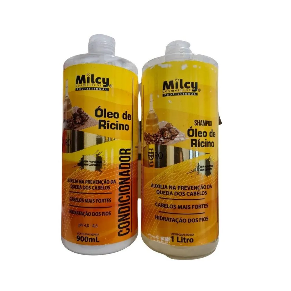 KIT SHAMPOO 1L + CONDICIONADOR 900ML MILCY ÓLEO RíCINO