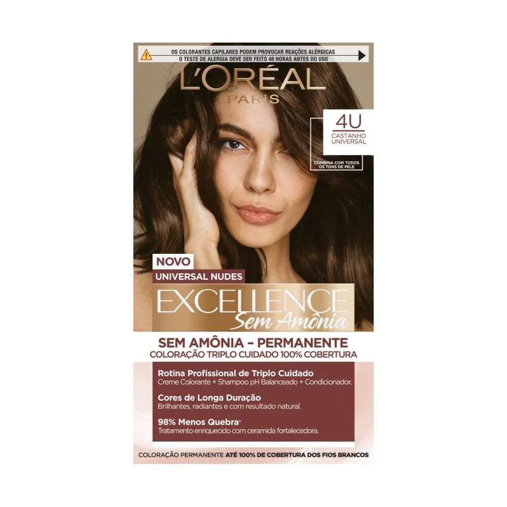 COLORAçãO IMéDIA SEM AMôNIA EXCELLENCE UNIVERSAL NUDES SHADE CASTANHO 4U