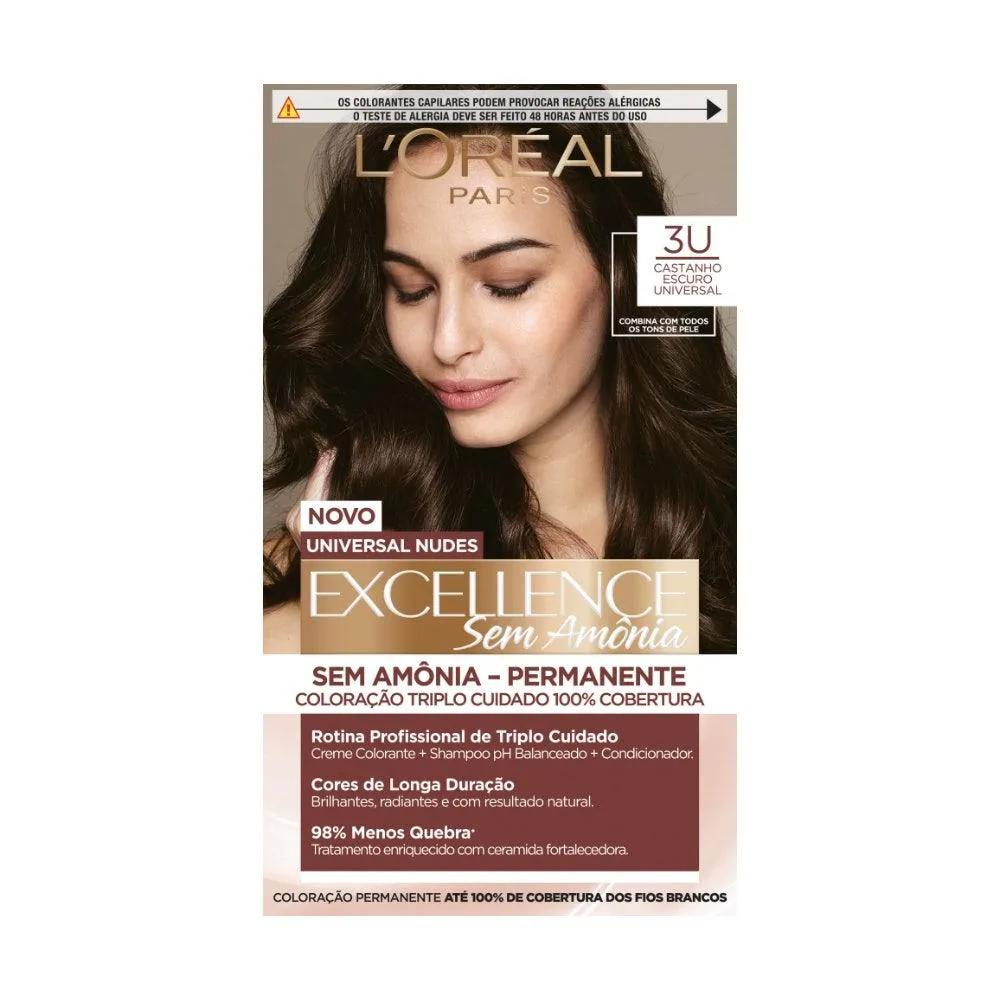 COLORAçãO IMéDIA SEM AMôNIA EXCELLENCE UNIVERSAL NUDES SHADE CASTANHO ESCURO 3U
