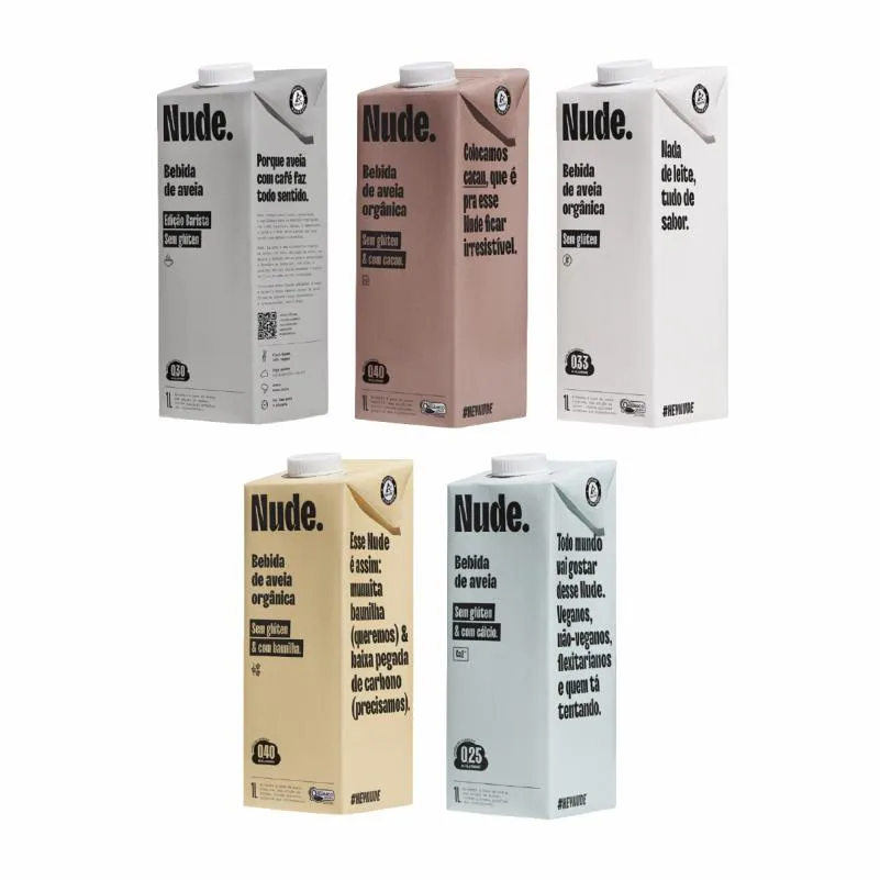 KIT 5 BEBIDAS VEGETAIS NUDE: ORIGINAL, BAUNILHA, CACAU, CREMOSO, BARISTA