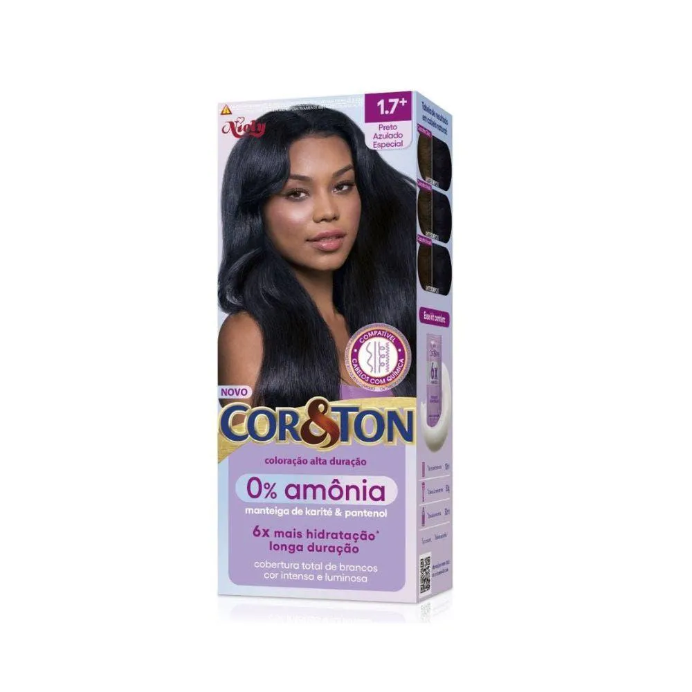 TINTURA COR&TON NIELY 0% AMôNIA 1.7 PRETO AZULADO