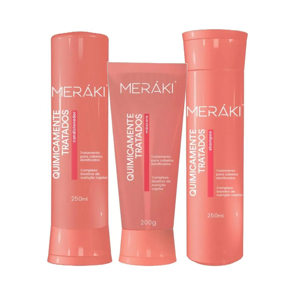 KIT MERáKI QUIMICAMENTE TRATADOS (SHAMPOO, CONDICIONADOR E MáSCARA)