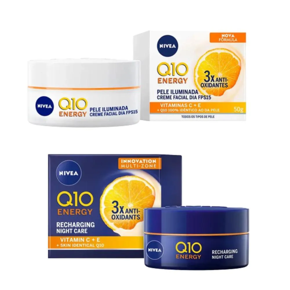 KIT NIVEA CREME FACIAL Q10 ENERGY DIA + NOITE - ANTISSINAIS VITAMINA C