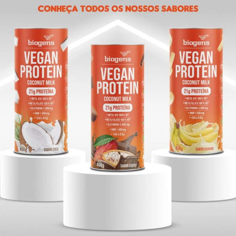 PROTEíNA VEGANA 21G, LEITE DE COCO, GMO FREE, 450G, BIOGENS Banana