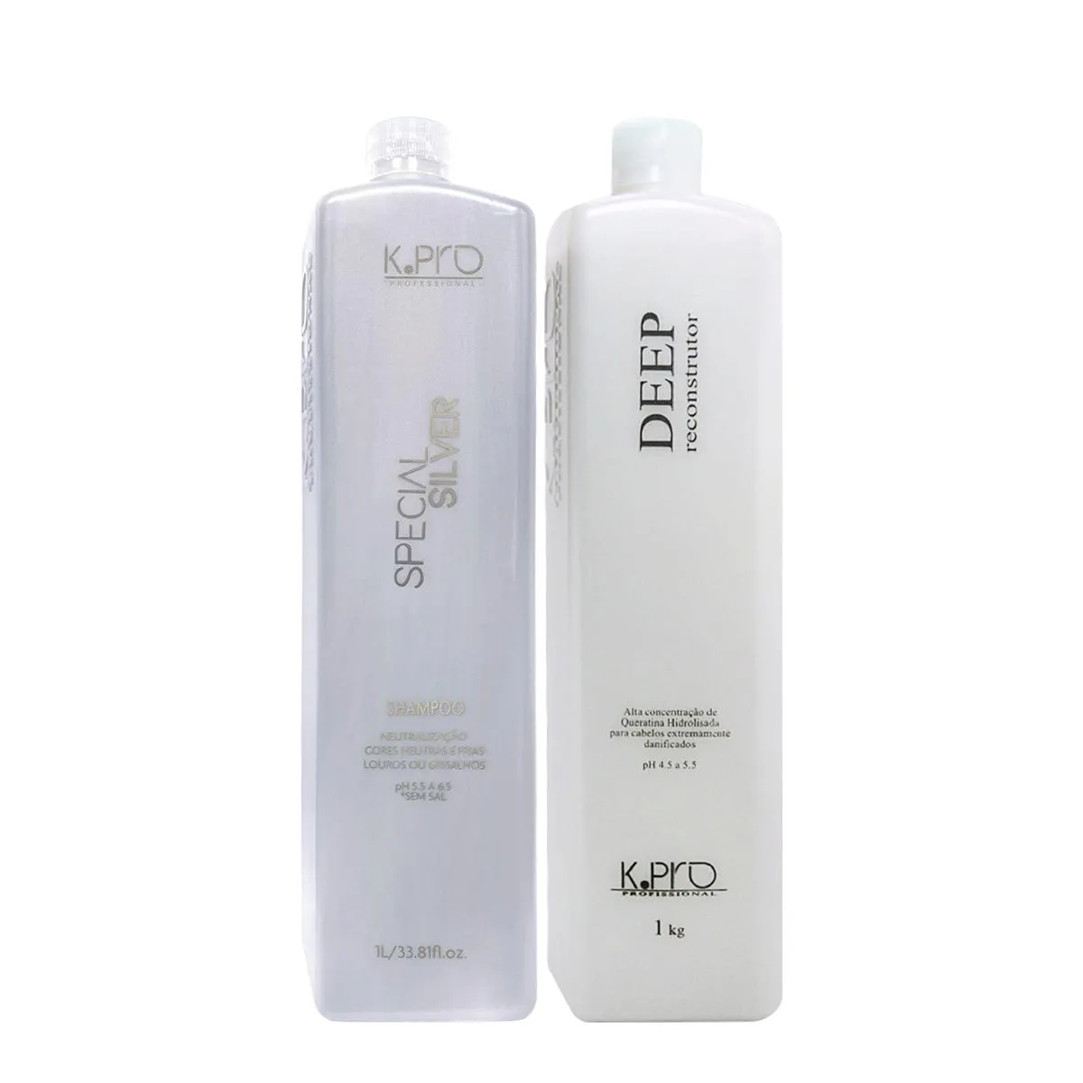 KIT K.PRO PROFISSIONAL SPECIAL SILVER PH 5.5 A 6.5 SHAMPOO L E DEEP TRATAMENTO RECONSTRUTOR L (2 PRODUTOS)