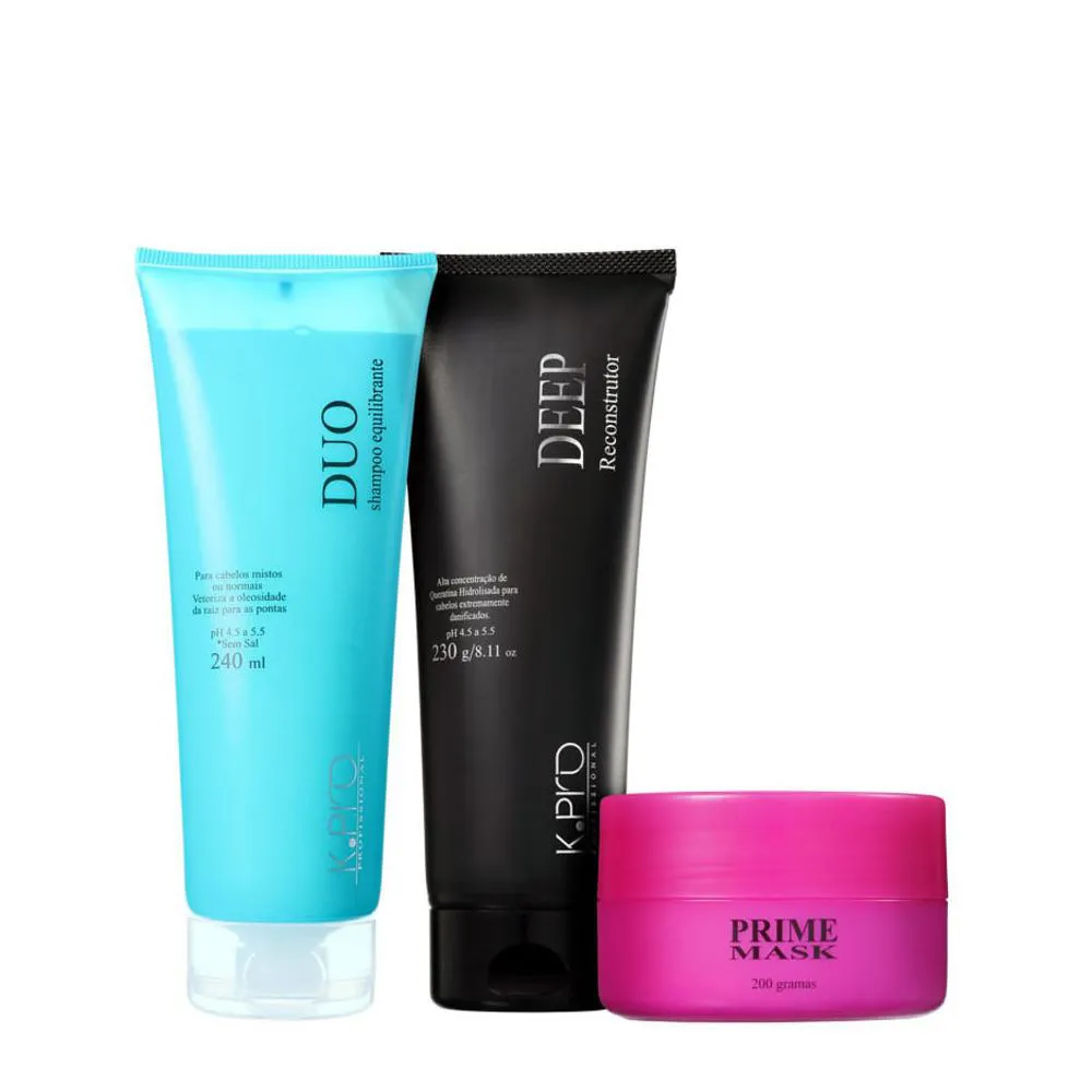 K.PRO PROFISSIONAL DUO SHAMPOO DEEP RECONSTRUTOR E PRIME MASK (3 PRODUTOS)