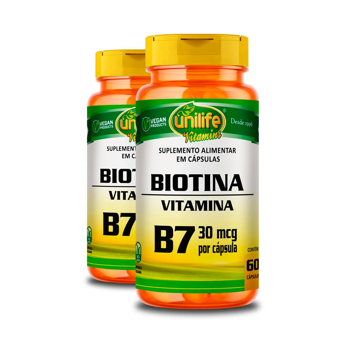 Kit Vitamina B7 Biotina Unilife 30mcg 2 unidades 60 cápsulas 