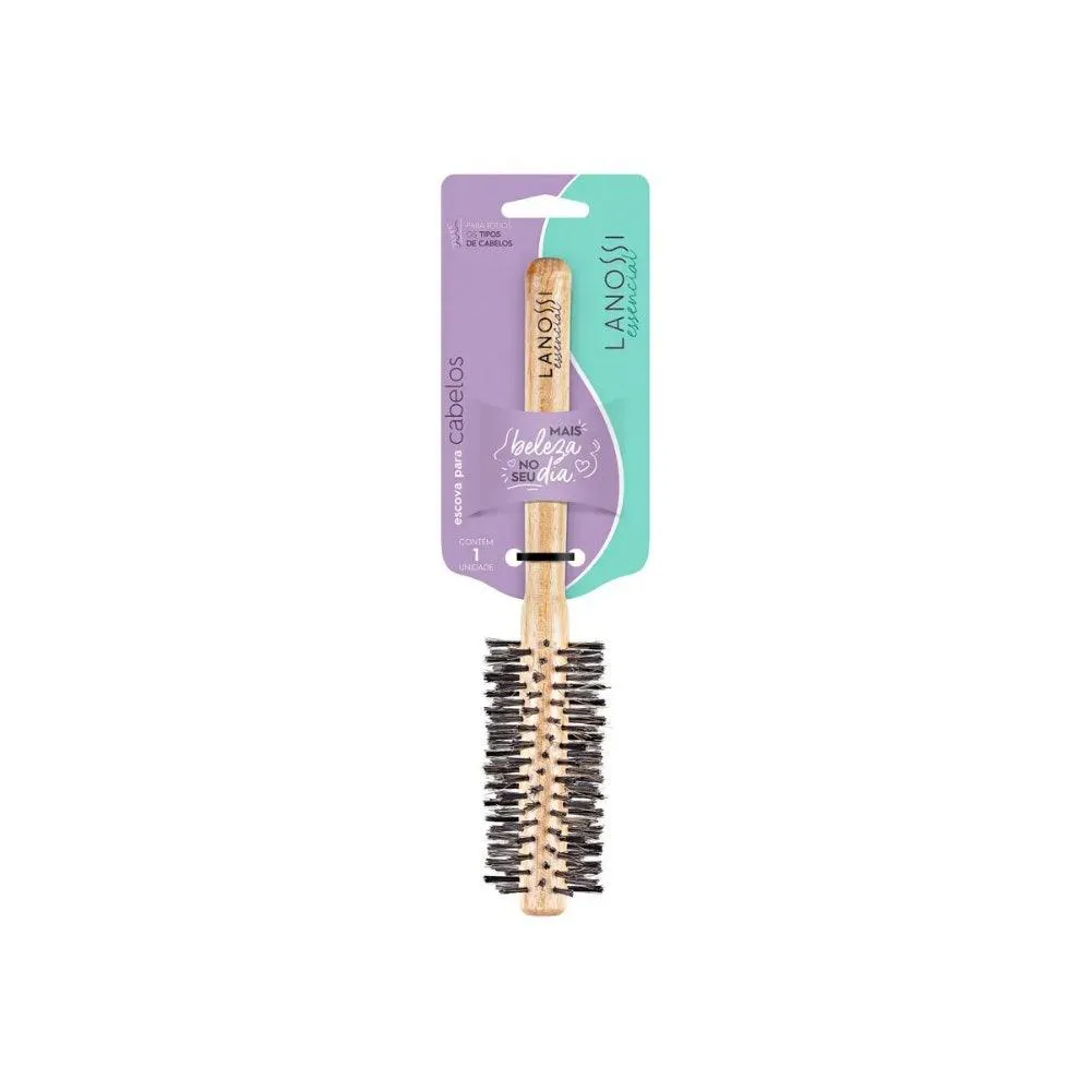 ESCOVA DE CABELO LANOSSI ESSENCIAL MADEIRA NATURAL TORCIDA LS0051