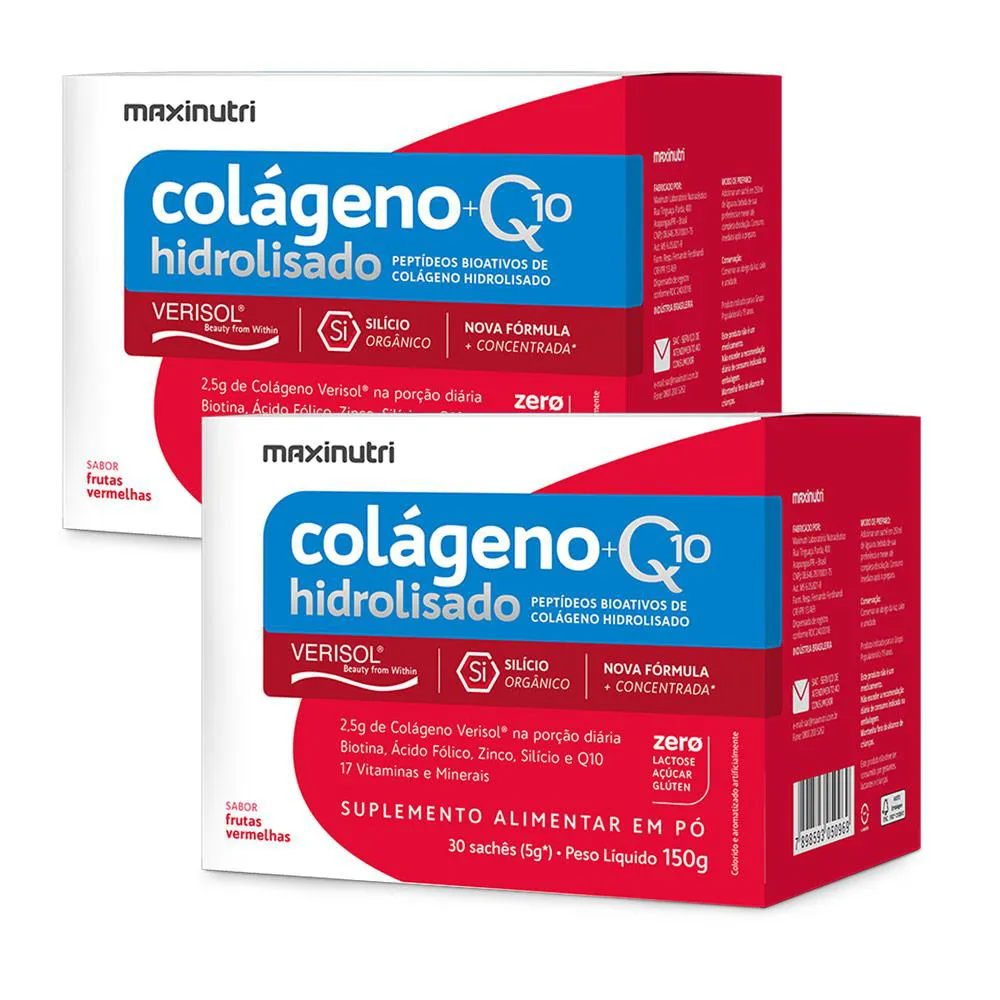 KIT 2 COLáGENO HIDROLISADO VERISOL SACHêS FRUTAS VERMELHAS COM Q10 MAXINUTRI