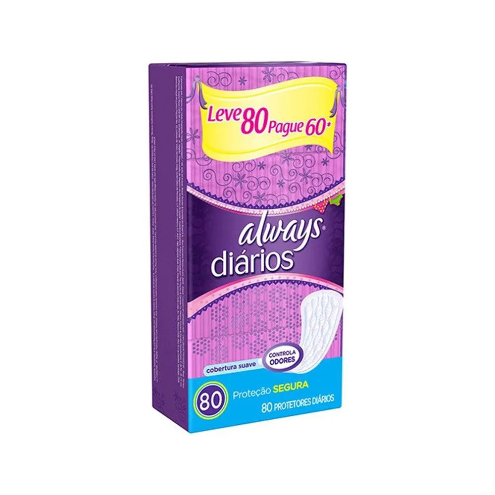 ABSORVENTE ALWAYS PROTETOR DIARIO COM PERFUME LEVE 80 PAGUE 60