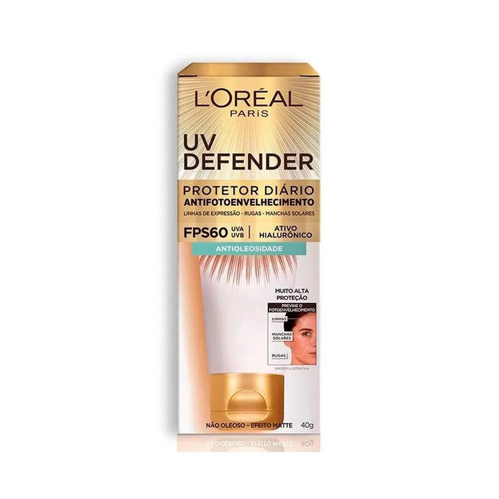 PROTETOR SOLAR FACIAL L´ORéAL PARIS FPS60 UV DEFENDER MéDIA 40G