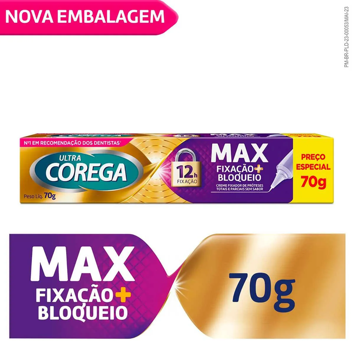 Creme Fixador de Dentadura Ultra Corega Max Fixação + Bloqueio Sem Sabor 70g