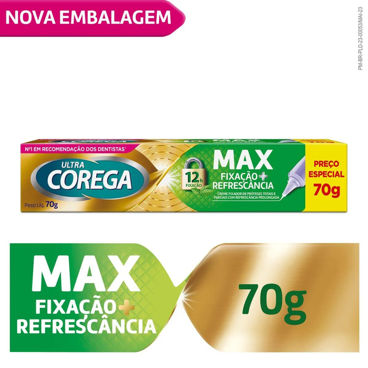 Creme Fixador de Dentadura Ultra Corega Max Fixação + Refrescância Menta 70g