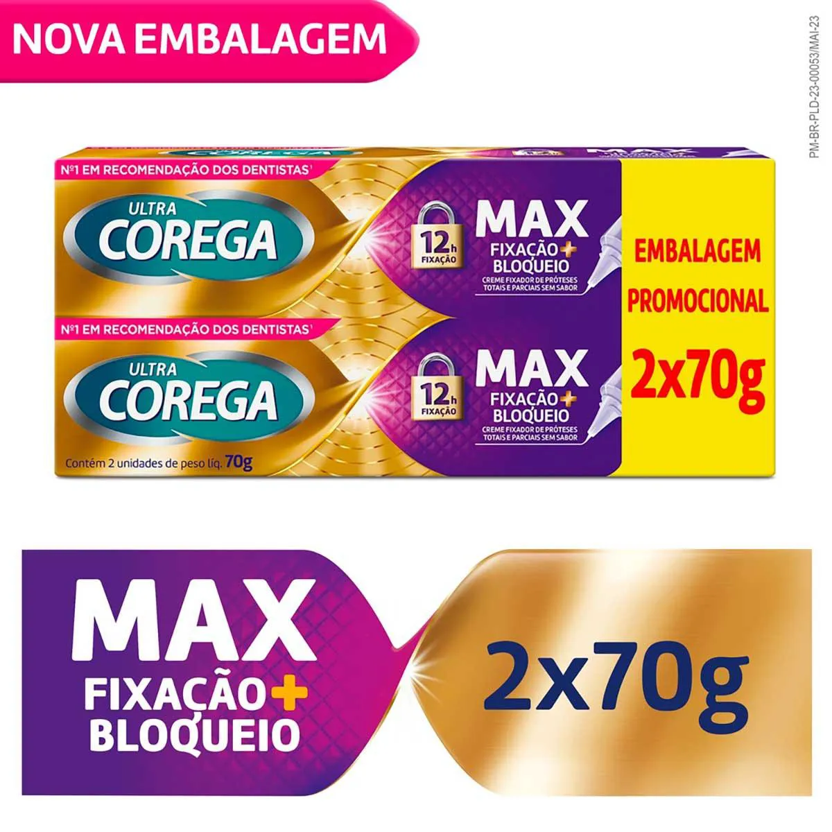 Creme Fixador de Dentadura Ultra Corega Max Fixação + Bloqueio Sem Sabor  2 unidades 70g cada