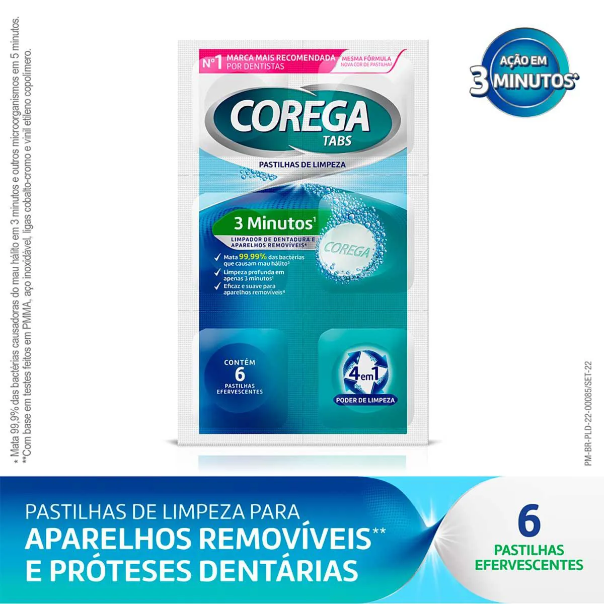 Corega Tabs Limpeza 3 Minutos 6 Pastilhas