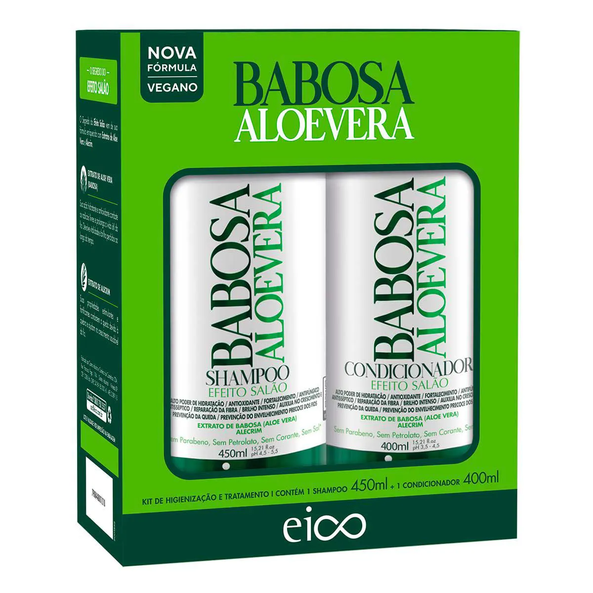 Kit Eico Cosméticos Babosa Aloevera Shampoo 450ml + Condicionador 400ml