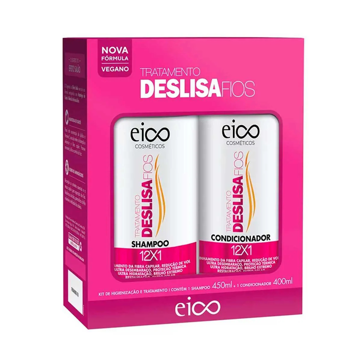 Kit Eico Cosméticos Tratamento Deslisa Fios Shampoo 450ml + Condicionador 400ml