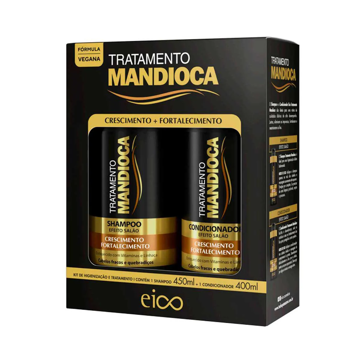 Kit Eico Cosméticos Tratamento Mandioca Shampoo 450ml + Condicionador 400ml