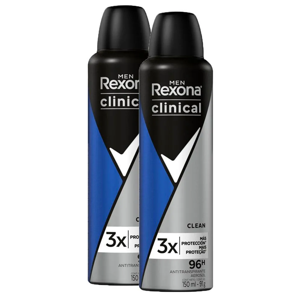 Kit Desodorante Antitranspirante Aerosol Rexona Men Clinical 96h 150ml 2 unidades