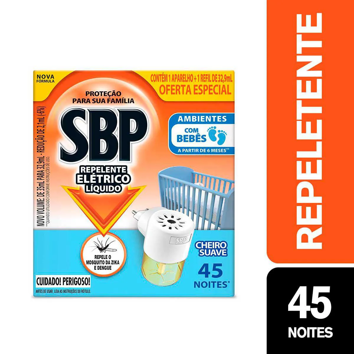 Repelente de Tomada SBP 45 Noites Cheiro Suave + Refil 35ml