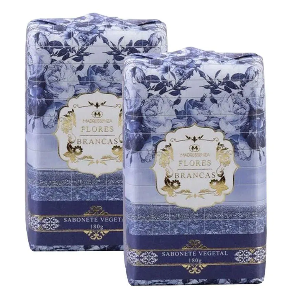 KIT 2 SABONETES EM BARRA FLORES BRANCAS MADRESSENZA 180G