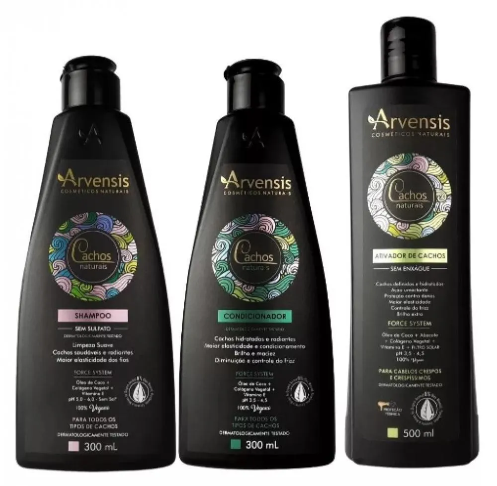 KIT ARVENSIS CACHOS SHAMPOO + CONDICIONADOR + ATIVADOR CRESPOS 500ML