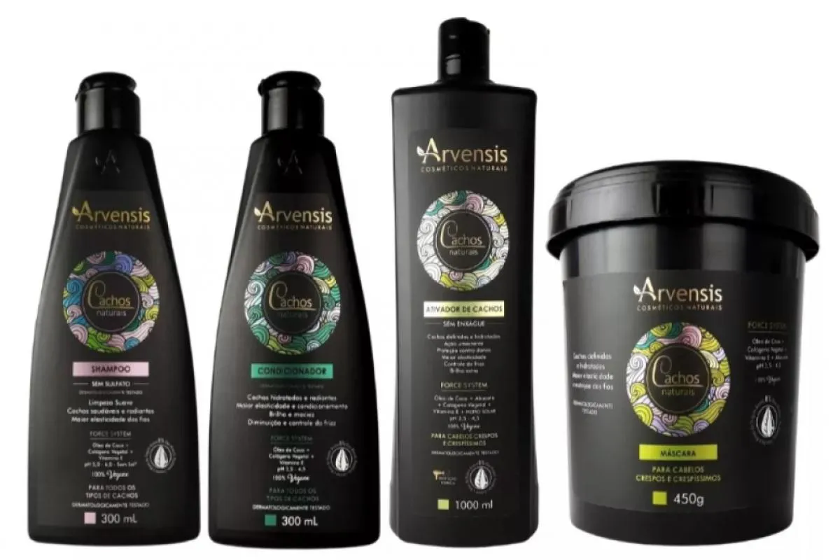 KIT ARVENSIS CACHOS SHAMPOO CONDICIONADOR ATIVADOR CRESPO 500ML MASCARA 450G