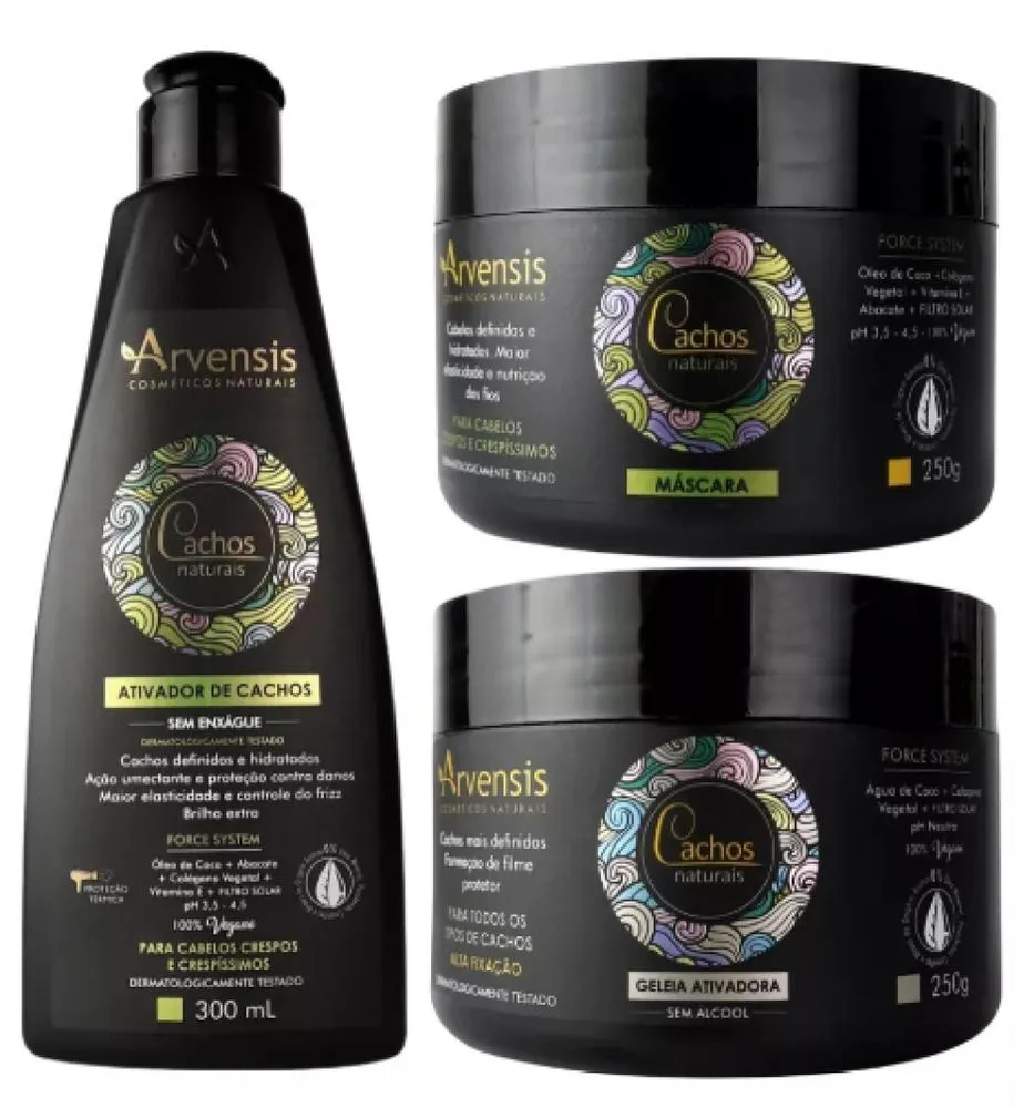 KIT ARVENSIS CACHOS CRESPOS ATIVADOR MáSCARA GELEIA ALTA