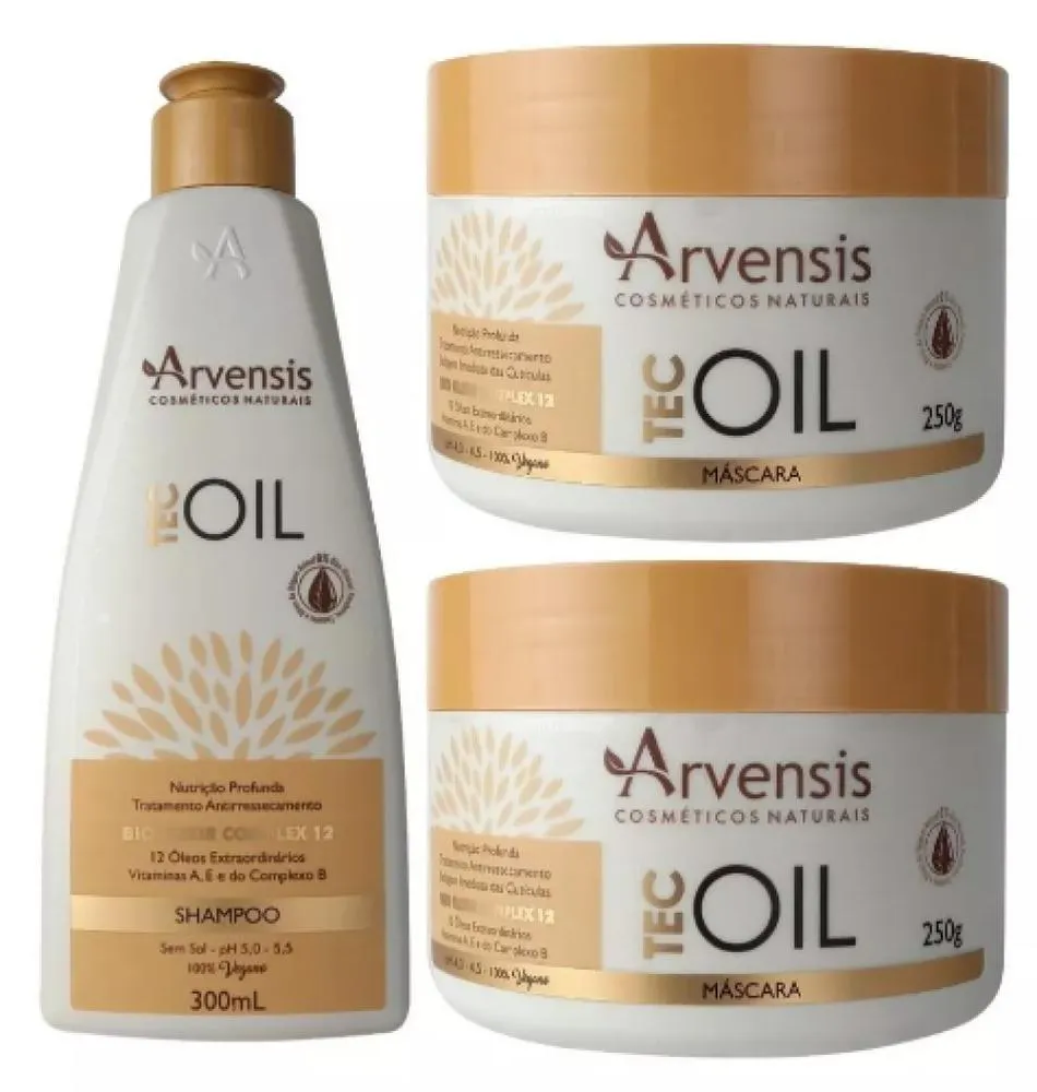 KIT ARVENSIS TEC OIL SHAMPOO 300ML + 2 MáSCARA 250G NUTRIçãO