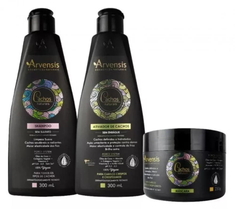 KIT CACHOS PROFISSIONAL ARVENSIS SHAMPOO + ATIVADOR + MASCARA CRESPOS