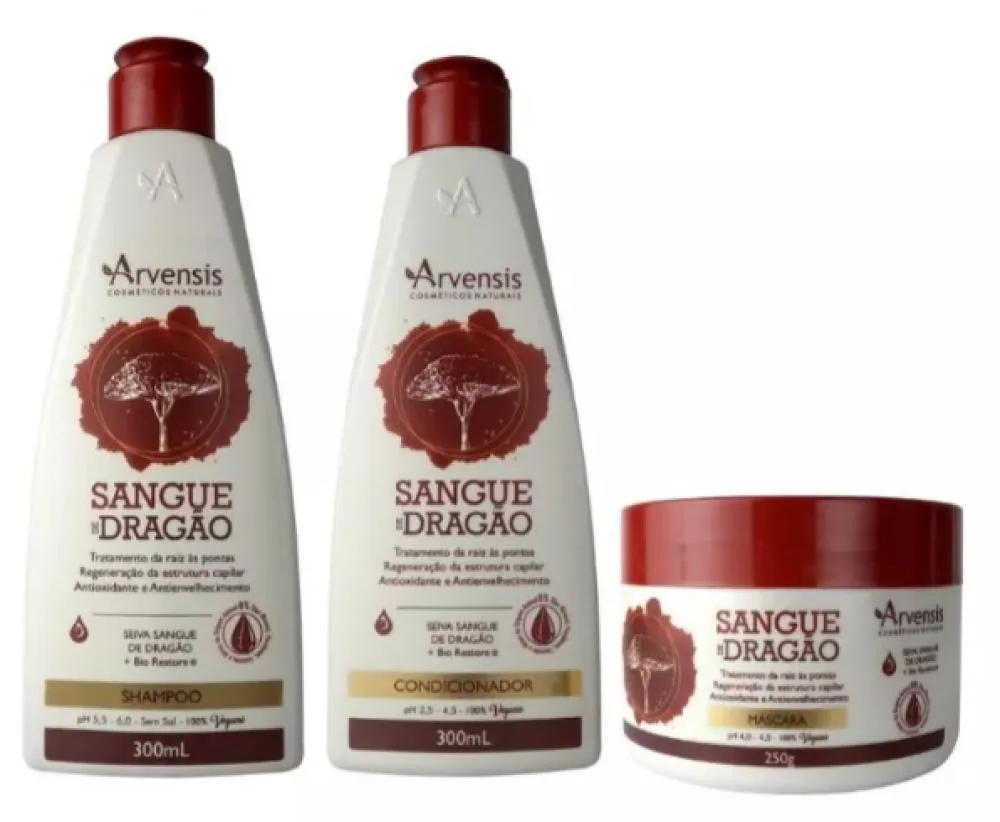 KIT SHAMPOO + CONDICIONADOR + MáSCARA SANGUE DE DRAGãO ARVENSIS