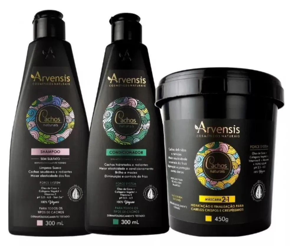 KIT SHAMPOO CACHOS + CONDICIONADOR CACHOS +MáSCARA 2X1 450G ARVENSIS