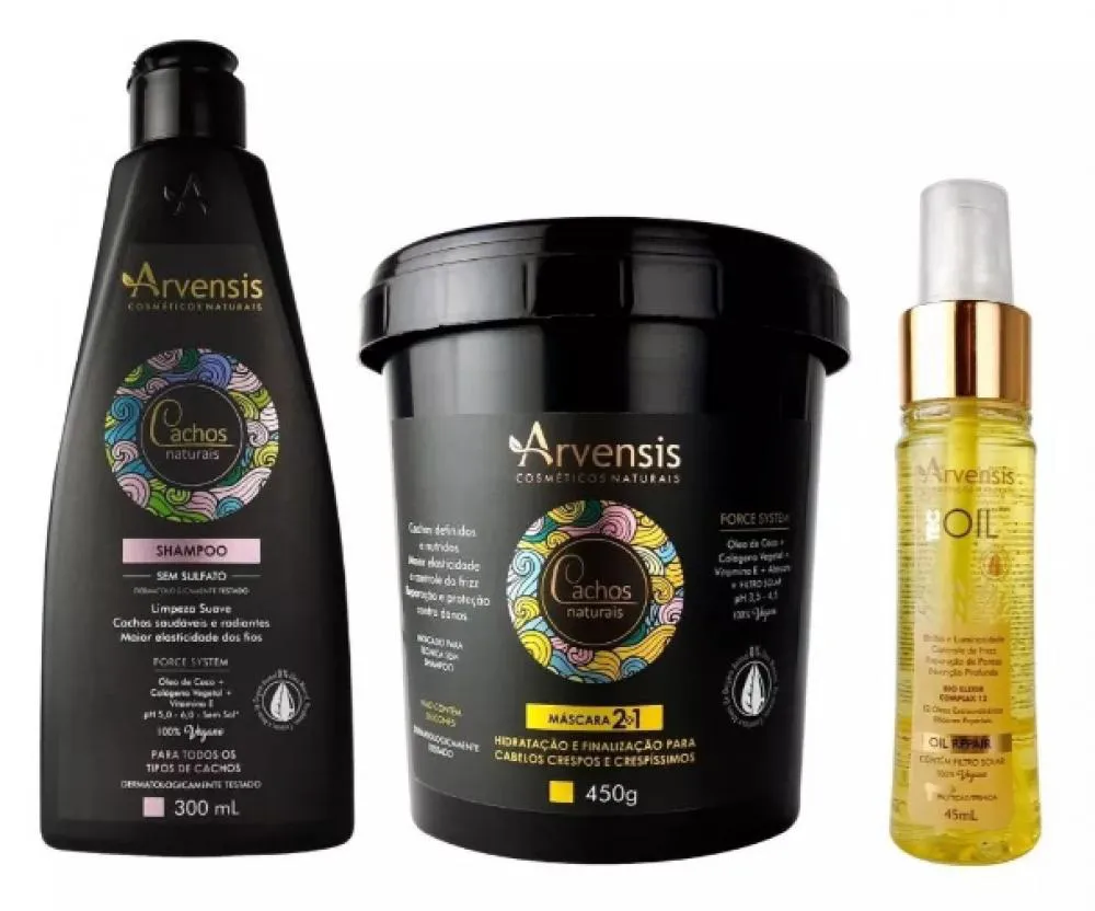 KIT ARVENSIS SHAMPOO CACHOS MáSCARA 2X1 FINALIZADOR TEC OIL